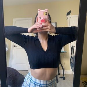 Princess Polly 🖤 Ribbed Collared Crop Top